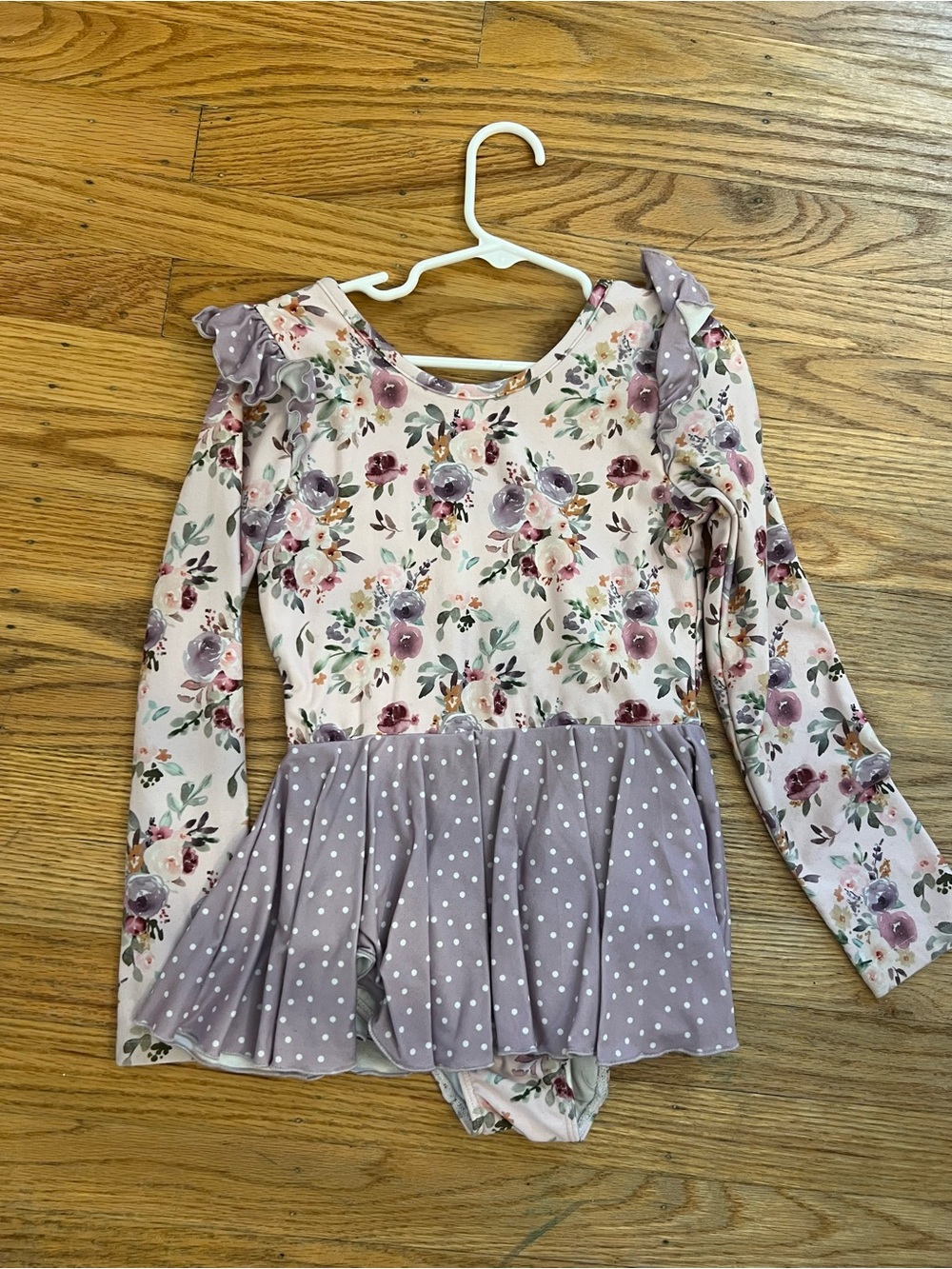 cheeky plum Floral & Polka Dot Long-Sleeve Peplum Bodysuit - Mauve & Dusty Lilac